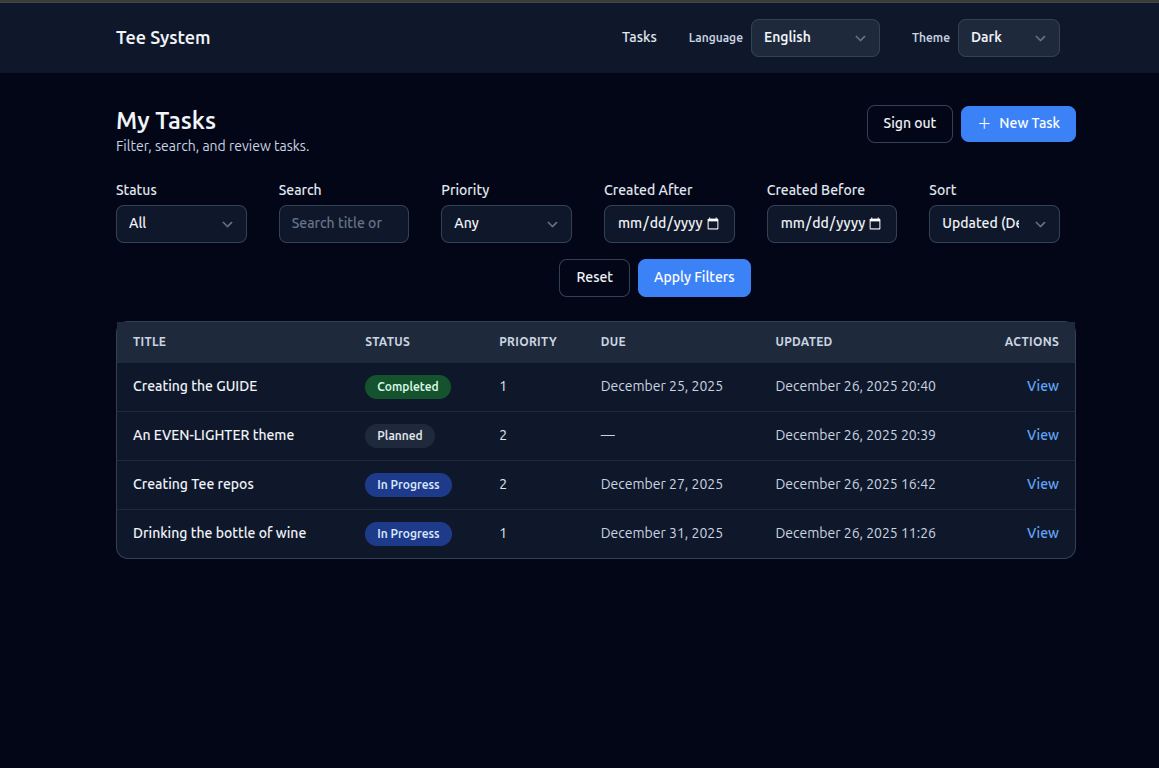 Task list screen image